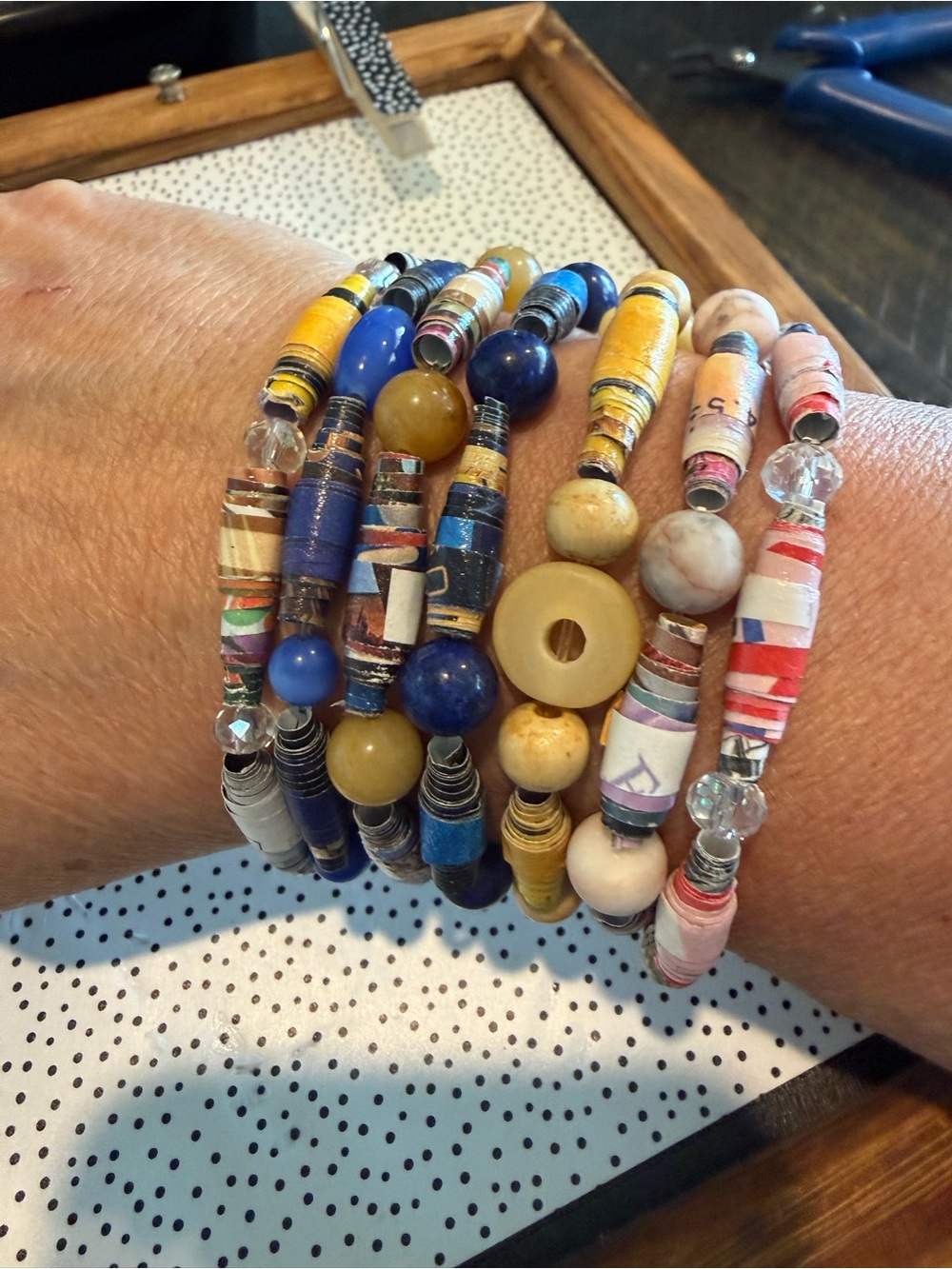 Boho Beaded Bracelets Handmade Paper Beads Seven